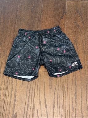 Drip Boys Black Web-Print Shorts Pink Accents Size Large